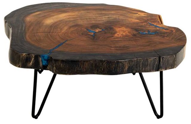 International Furniture Direct Parota Epoxy Stained Brown Cocktail Table with Black Base-0
