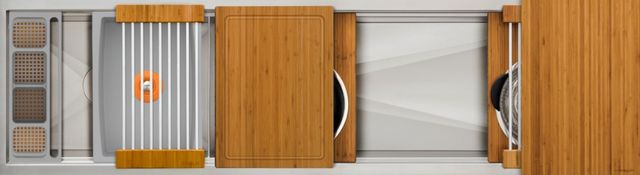 The Galley® Natural Golden Bamboo / Exclusive Gray Resin+ Ideal Work&WashStation™ 6D with Five Tool Culinary Kit and Four Tool Wash Kit-0