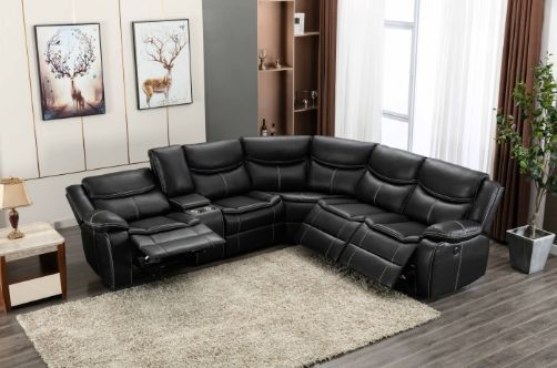 Milton Greens Stars 6-Piece Black Faux Leather Modular Power Recliner Sectional-2