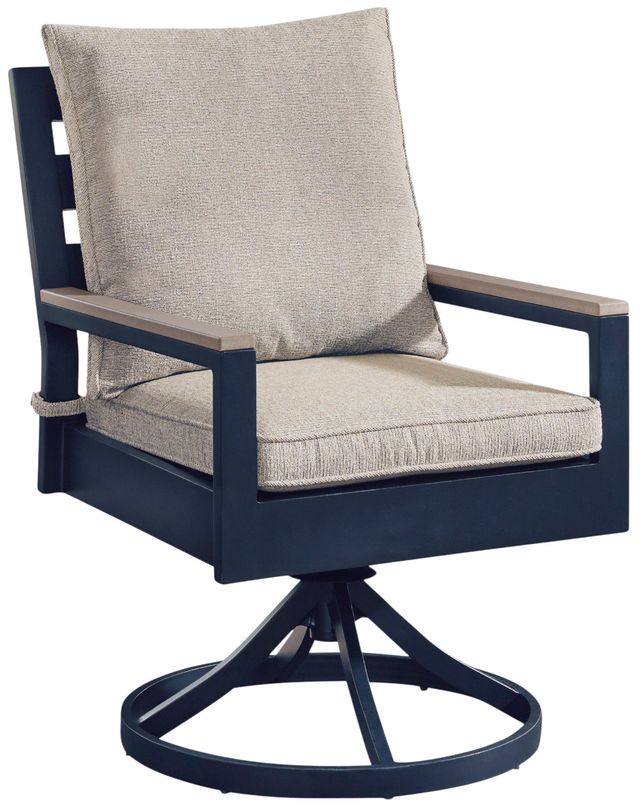 Signature Design by Ashley® Mabry Shores 2-Piece Driftwood/Navy Blue Aluminum/Fabric Outdoor Swivel Chair-2