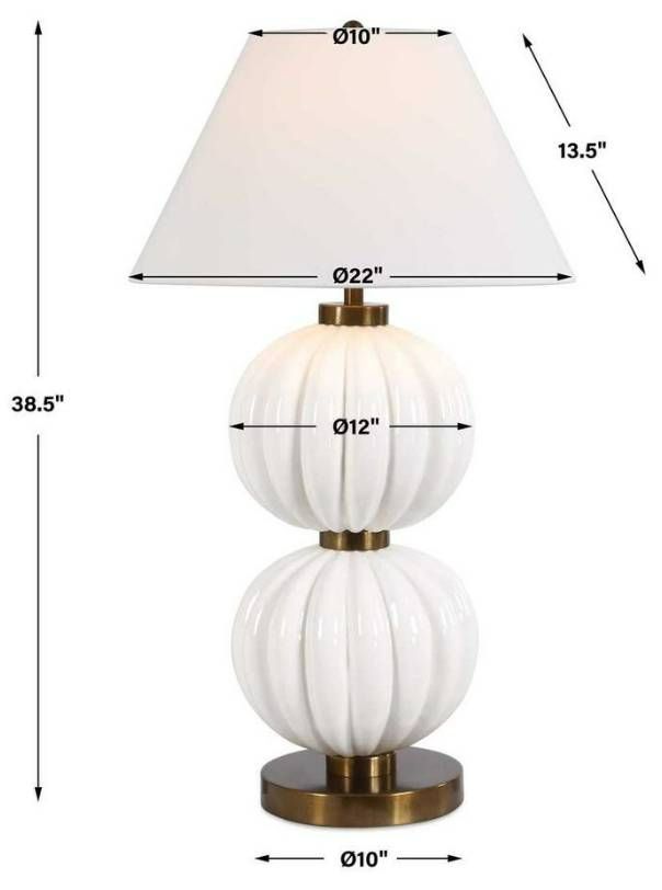 Uttermost® Irena Glossy White Table Lamp with Antique Brass Accents-2