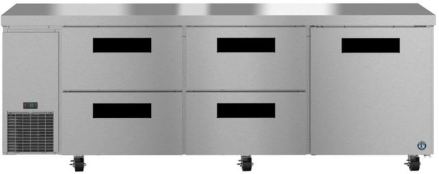 Hoshizaki Steelheart® 93" 30.17 Cu. Ft. Stainless Steel Three Section Undercounter Side Mount Refrigerator with 4-Drawer/Door Combo-0