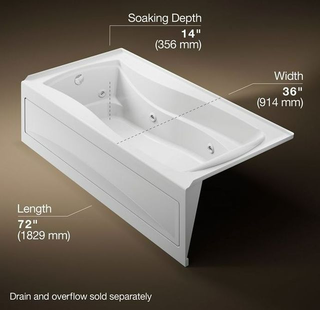 KOHLER® Mariposa® White 72" x 36" Alcove Heated Whirlpool Bath - Left Drain-2