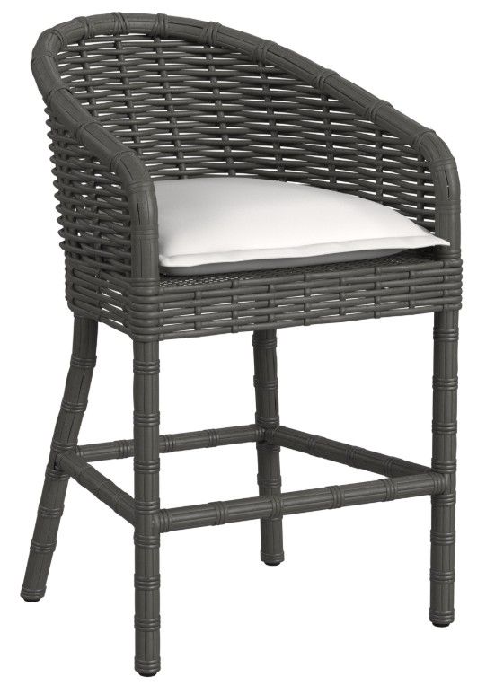 Sunset West Cabo Kahlua Resin Wicker Outdoor Bar Stool with Soothe Pearl Cushion-0