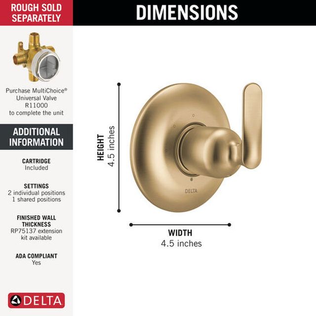 Delta Bonacci™ Lumicoat® Champagne Bronze 3-Setting Diverter Trim-3