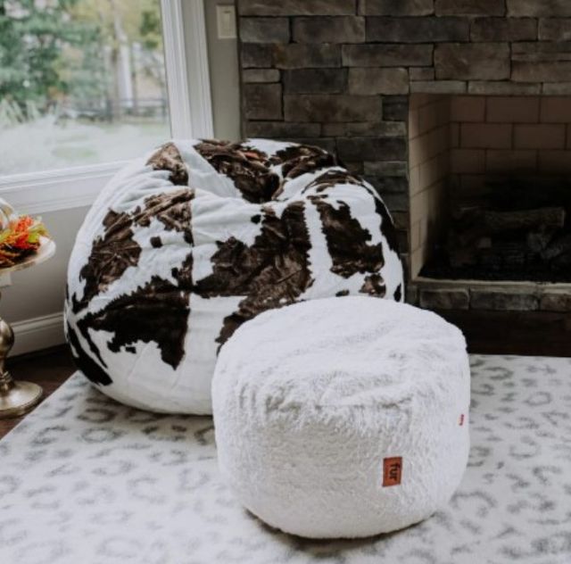 CordaRoy's® White Faux Fur Pouf Footstool-1