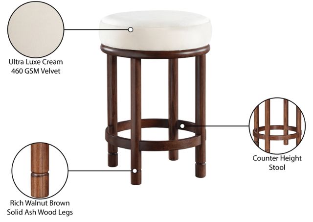 Meridian Furniture Monette Cream/Walnut Brown Upholstered Counter Stool-4