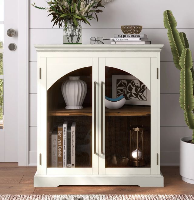 Jofran Inc. Archdale Antique White 2-Door Gothic Arch Accent Cabinet-1