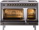 Ilve® Nostalgie II Noblesse 48'' Graphite Matte Pro Style Dual Fuel Range with Burnished Trim-1
