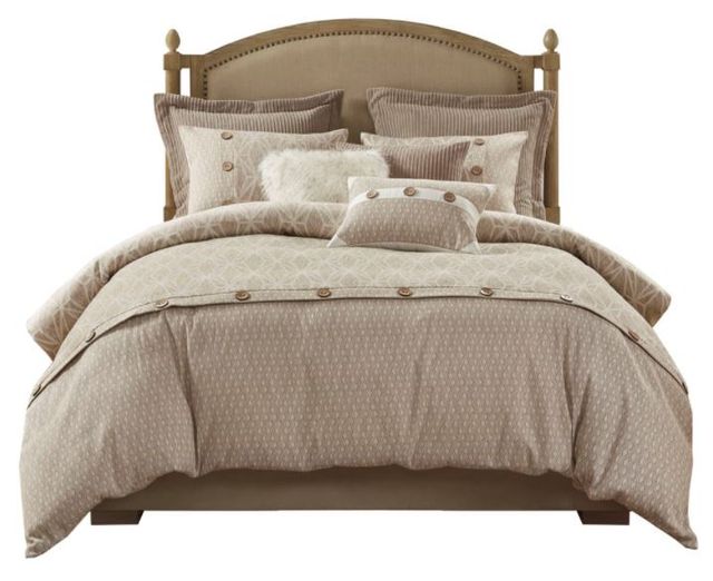 Olliix by Madison Park Signature Grace Taupe King Geometric Jacquard Comforter Set-0