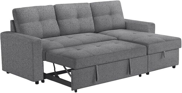 Monarch Specialties Inc. Lumos-13 Dark Grey Sleeper Sofa Storage Lounger and Reversible Chaise-0