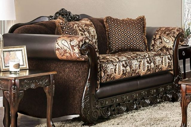 Furniture of America® Newdale Brown/Gold Loveseat-0