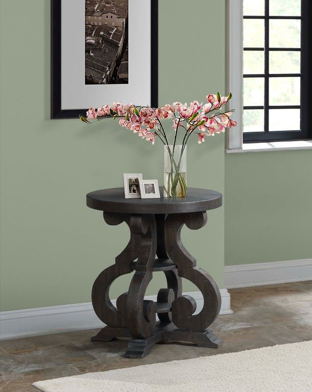 Elements International Stone Smokey Dark Ash Round Side Table-1