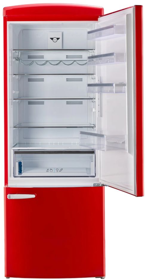 Unique Appliances 28” 17 Cu. Ft. Candy Apple Red Bottom Freezer Refrigerator with Chrome Accent Handles-3