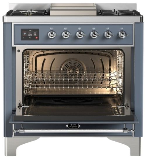 Ilve® Majestic III 36" Blue Gray Pro Style Dual Fuel Liquid Propane Range with Solid Door and Chrome Trim-1