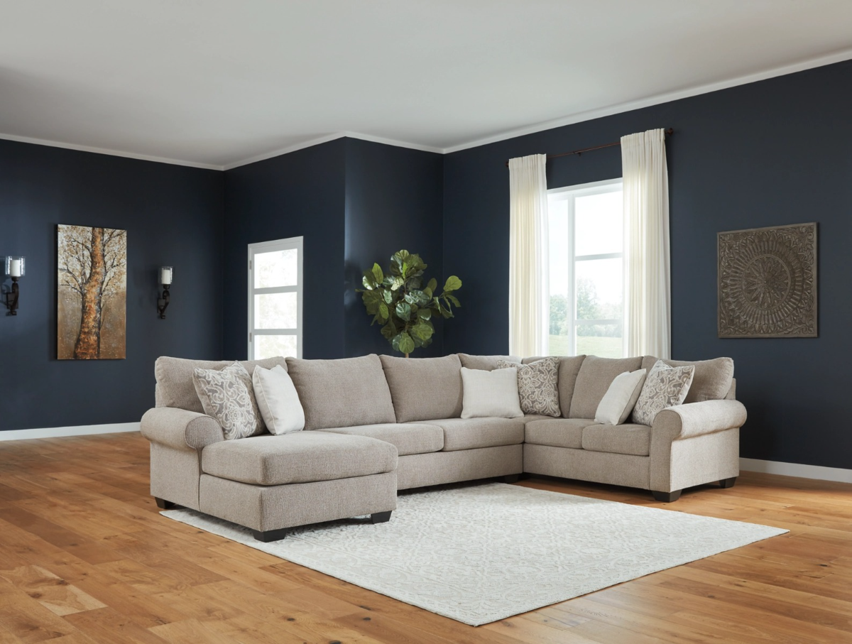 Benchcraft Baranello 3 Piece Stone Left Arm Facing Sofa Sectional and Chaise Sides Furniture Bedding Dora AL