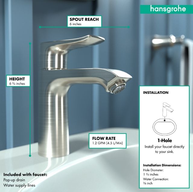 Hansgrohe Metris Brushed Nickel 1.2 GPM Single-Hole Faucet 110 with Pop-Up Drain-2