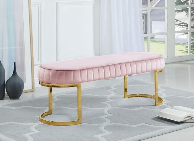 Meridian Furniture Lemar Pink Velvet Bench-1