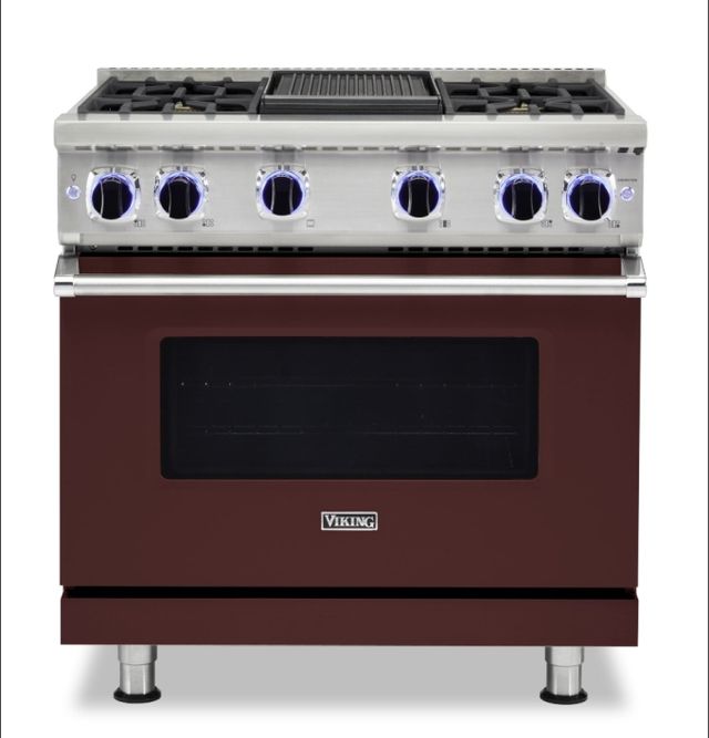 Viking® 7 Series 36" Kalamata Red Pro Style Liquid Propane Range with 12" Reversible Griddle-0
