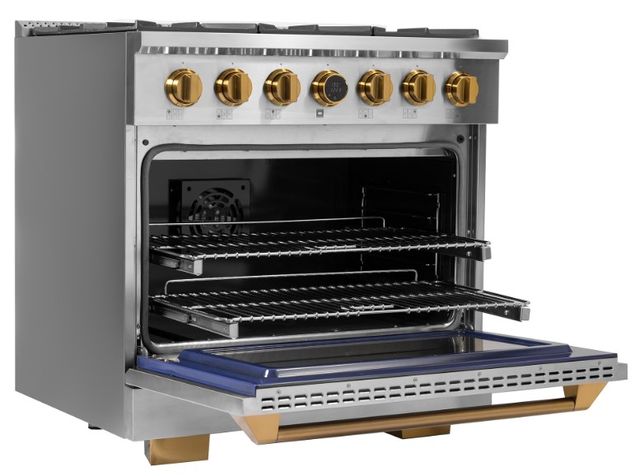 Kucht Professional KX Series 36" Stainless Steel Pro Style Dual Fuel Range with Gold Accents and Kucht Horus Thermostat-2