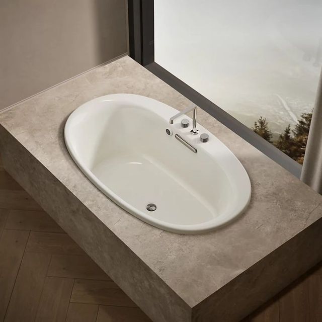 Kohler® Underscore® Biscuit 59.75" x 35.75" Drop-In Bath with Bask® Heated Surface-3