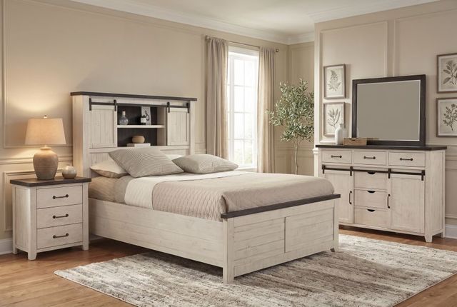 Jofran Inc. Madison County 4-Piece Vintage White King Barn Door Bedroom Set-1