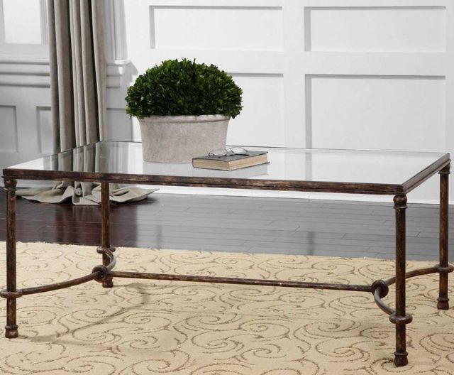 Uttermost® Warring Glass Top Coffee Table with Rustic Bronze Frame-1