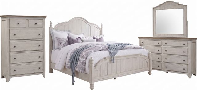 Liberty Furniture Farmhouse Reimagined 4-Piece Antique White/Chestnut King Poster Bedroom Set-0
