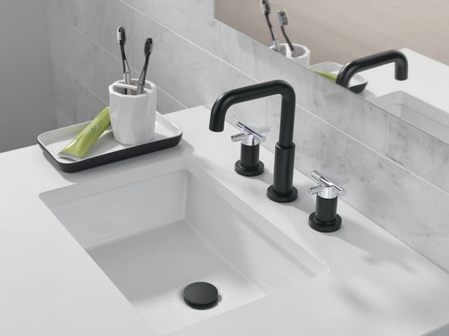 Delta Nicoli® Chrome/Matte Black 2-Handle Cross Widespread Bathroom Faucet-2