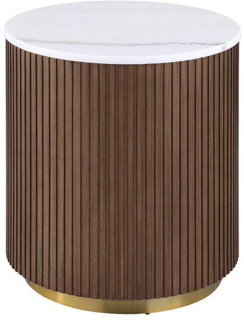 Coaster® Jason White Marble Top End Table with Honey Brown Base-0