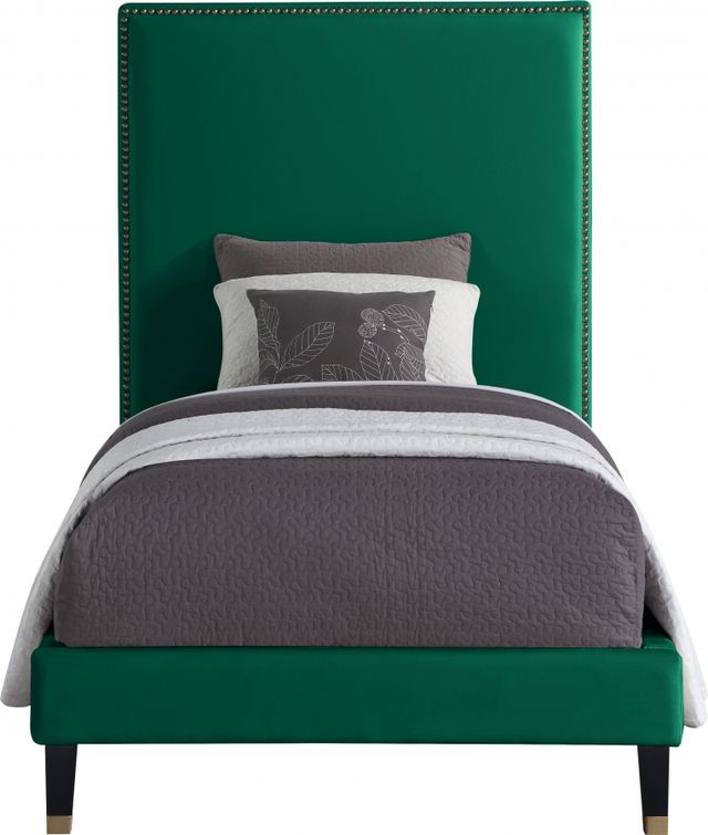 Meridian Furniture Harlie Green Velvet Twin Bed-1