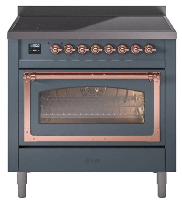 Ilve® Nostalgie II Noblesse 36'' Blue Gray Pro Style Induction Range with Copper Trim-0