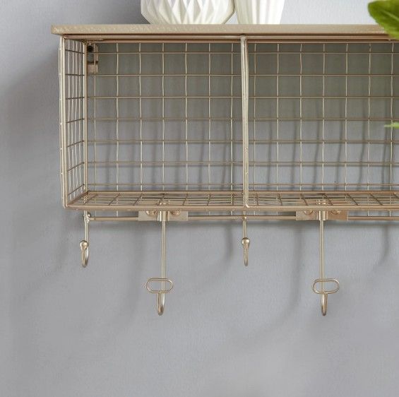 Linon Gold Cubby Wall Shelf-4