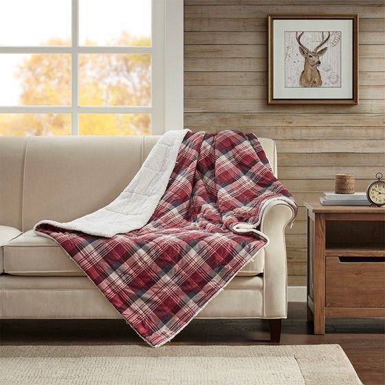 Olliix by Woolrich Tasha Red Oversized Softspun Down Alternative Throw-2