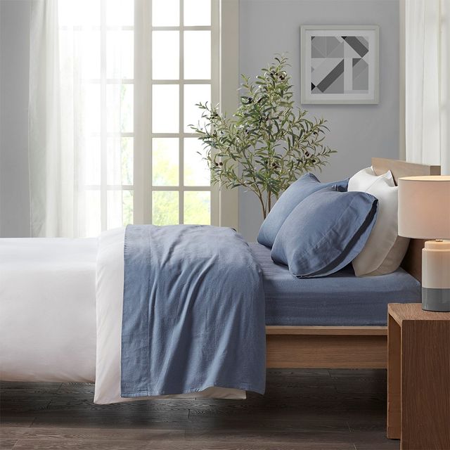 Olliix by True North by Sleep Philosophy Blue Solid Twin Cozy 100% Cotton Flannel Printed Sheet Set-3