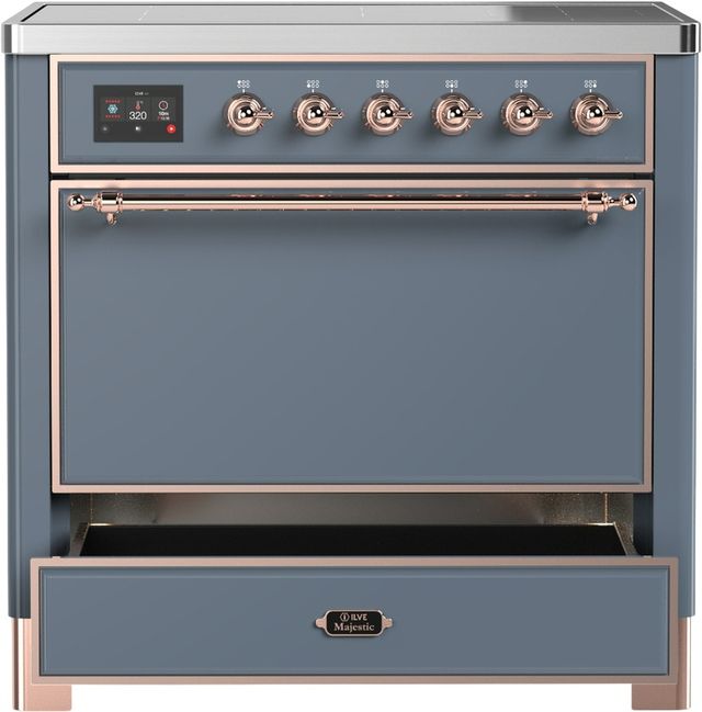 Ilve® Majestic III 36" Blue Gray Pro Style Induction Range with Solid Door and Copper Trim-3