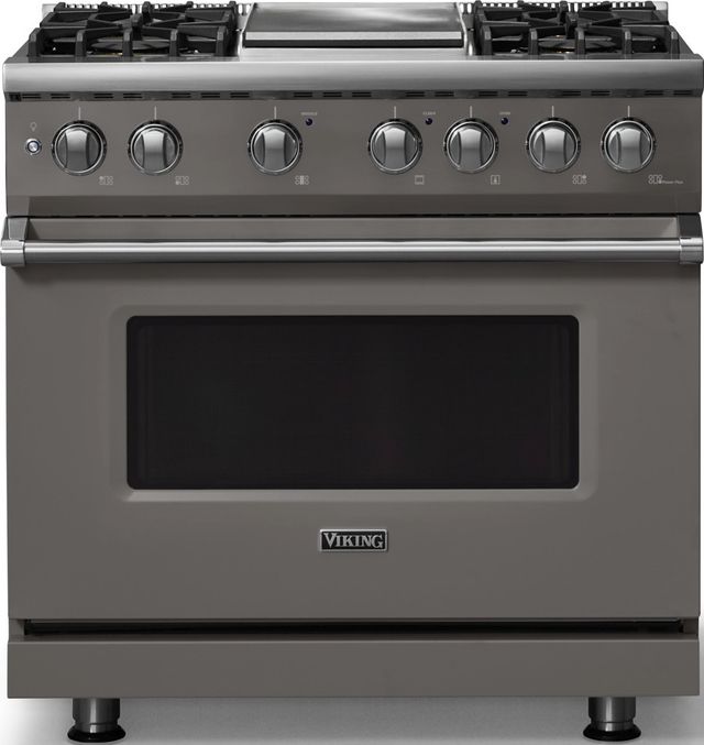 Viking® 5 Series 36" Damascus Gray Pro Style Dual Fuel (NG) Range with Polished Chrome Trim-0
