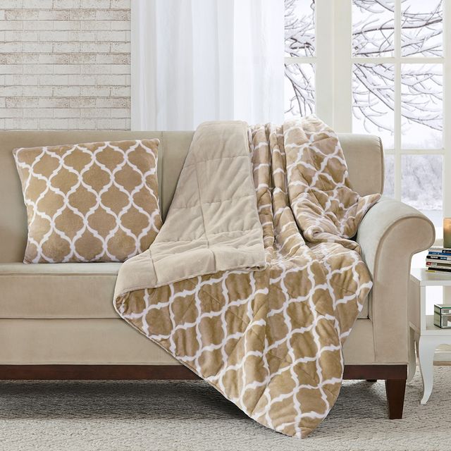 Olliix by Madison Park Oversized Ogee Tan Down Alternative Throw-1