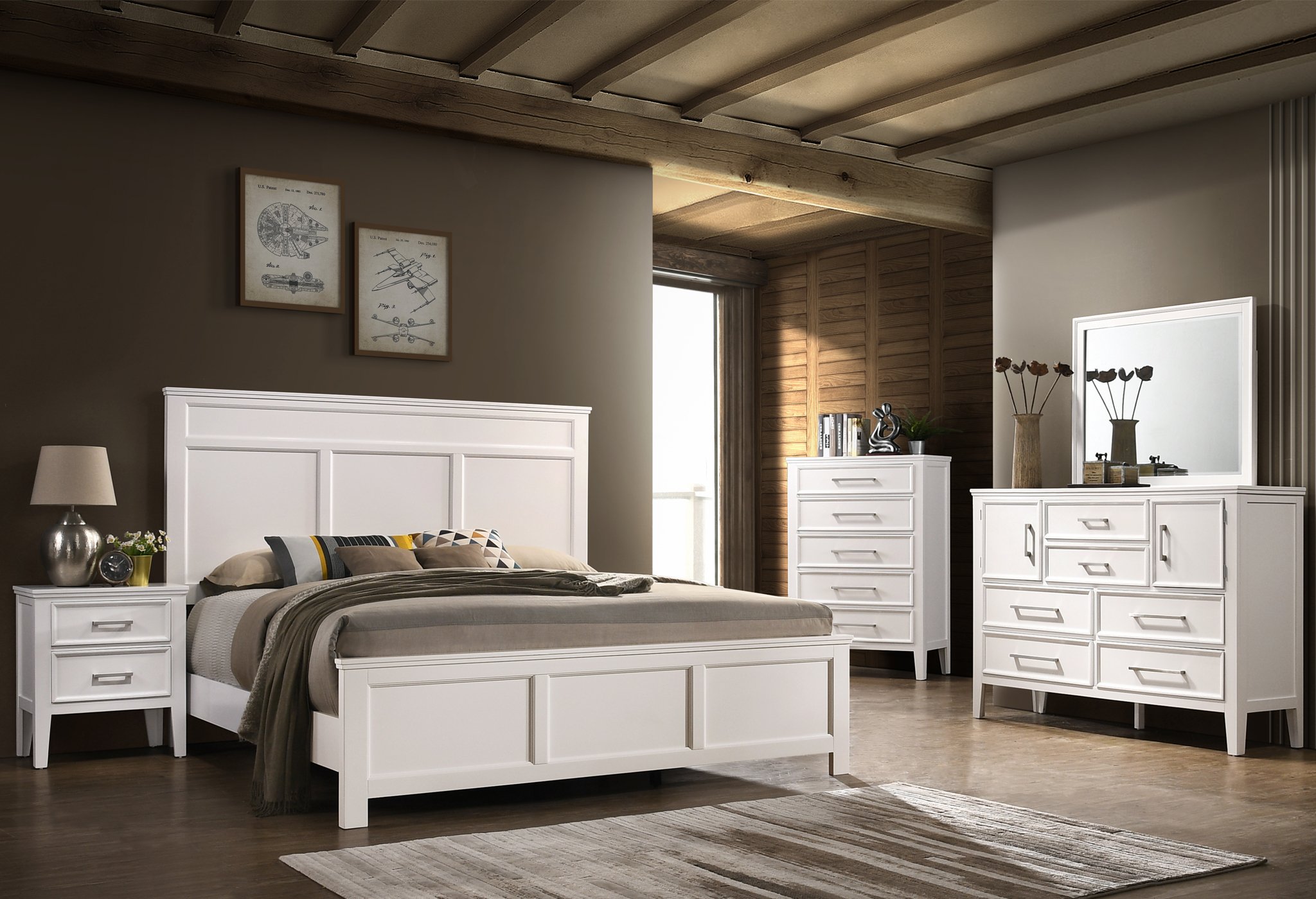 New Classic® Home Furnishings Andover 5-Piece White Queen Panel Bedroom Set with Chest and Nightstand