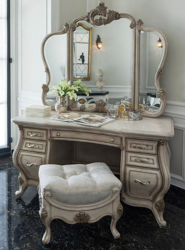 Michael Amini® Platine De Royale Champagne Vanity Desk and Mirror-1
