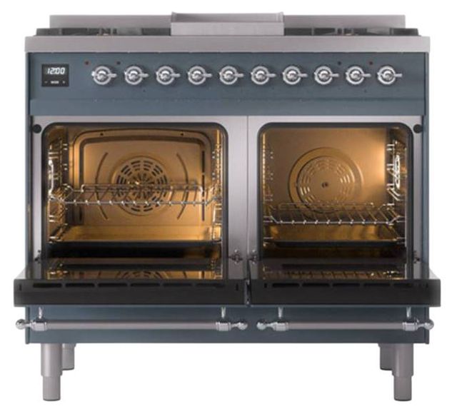 Ilve® Nostalgie II Noblesse 40'' Blue Gray Pro Style Dual Fuel Range with Chrome Trim-2