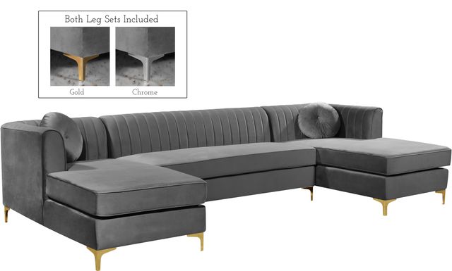 Meridian Furniture Graham 3-Piece Grey Velvet Sectional-0