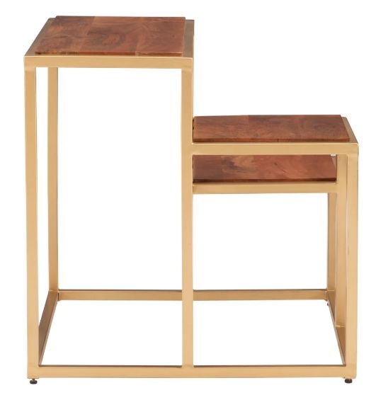 Powell® Cyndi Natural 3-Tiered Plant Stand Side Table with Gold Base-4