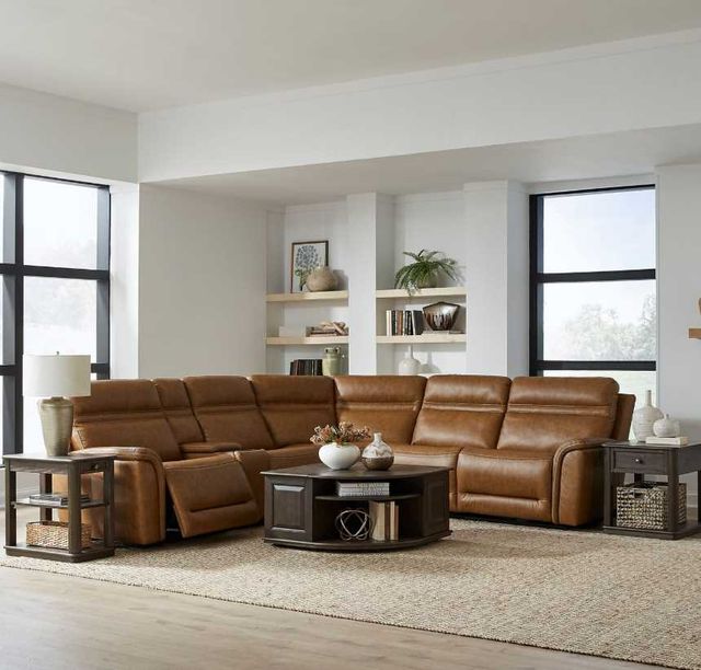 Liberty Furniture Cooper 6-Piece Camel Leather Power Reclining Curved Sectional-2