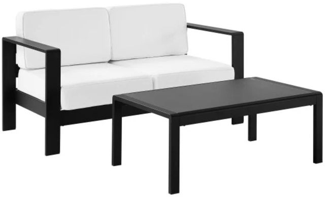 Linon Key 2-Piece Black/White Aluminum/Fabric Outdoor Conversation Set-0