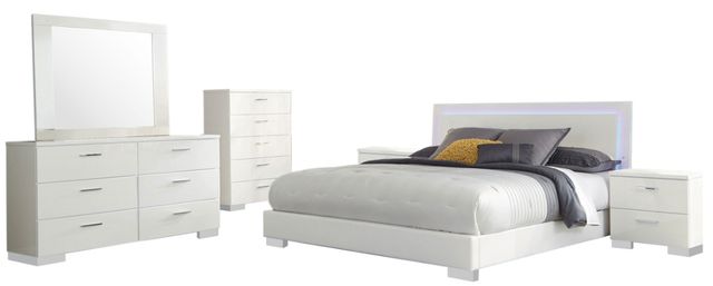 Coaster® Felicity 6-Piece White High Gloss King Panel Bedroom Set-0