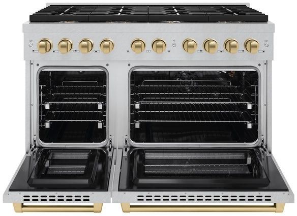 ZLINE Autograph Edition 48" DuraSnow® Stainless Steel Pro Style Gas Range with Champagne Bronze Accents-1