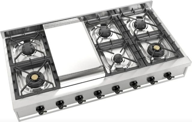 Ilve Nostalgie II 48” Stainless Steel Gas Rangetop with 8 Burners, Griddle and Burnished Trim-2