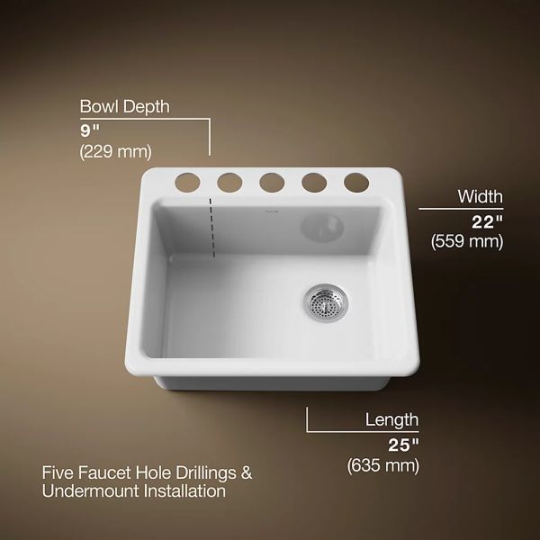 KOHLER® Riverby® White 25" Undermount Single-Bowl Workstation Kitchen Sink-3