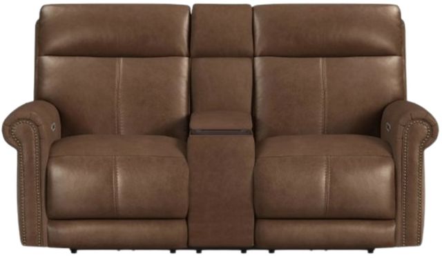 Flexsteel® Alexander Khaki Brown Power Reclining Loveseat with Console, Power Headrest and Lumbar-2